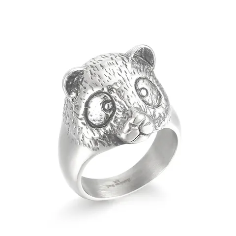 Anillo De Cabeza De Panda Para Hombre Acero Inoxidable 316L Relieve 3D Animal Punk Retro Hip Hop Joyería