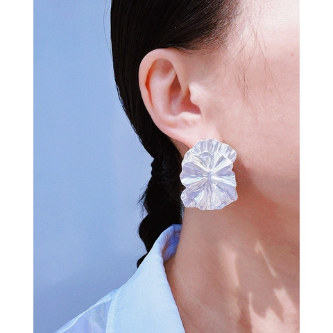 Boucles d'Oreilles Clous Pétale de Fleur Argent en Laiton pour Femmes Double Couche Boucles d'Oreilles Florales Exagérées avec Tige Argent 925