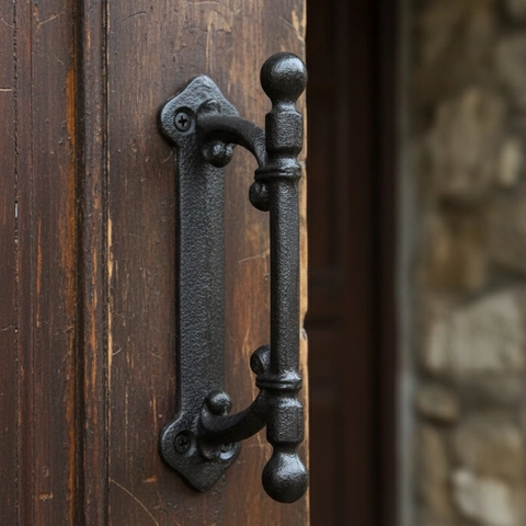 Vintage Cast Iron Door Handle Retro European Style Heavy Duty Pull For Barn Garden Gate Wooden Door Matte Black Decor