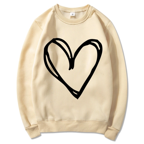 Felpa Uomo Stampa Cuore Maniche Lunghe Pullover Girocollo Pile Inverno Caldo Top Casual Regalo San Valentino