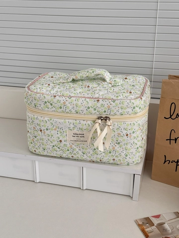 Borsa Cosmetica In Velluto A Coste Trapuntato Con Motivo Floreale Organizer Per Trucco Da Viaggio Pochette Stile Pastorale