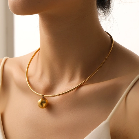 Μινιμαλιστικό Κολιέ Choker Από Ατσάλι Τιτανίου Κοίλο Σφαιρικό Μενταγιόν Επιχρυσωμένο 18K PVD Μοντέρνα Κοσμήματα Για Γυναίκες