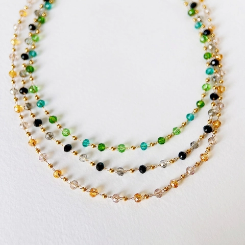 Elegant Colored Crystal Bead Choker Necklace Stainless Steel 18K Gold Plated Clavicle Chain For Women Fashion Jewelry