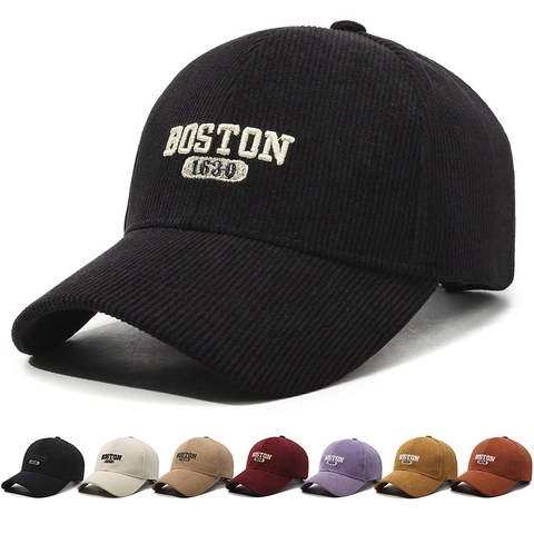 Corduroy Baseball Cap Boston 1630 Embroidered Retro Adjustable Sun Hat For Men Women Autumn Winter Outdoor Warm Casual