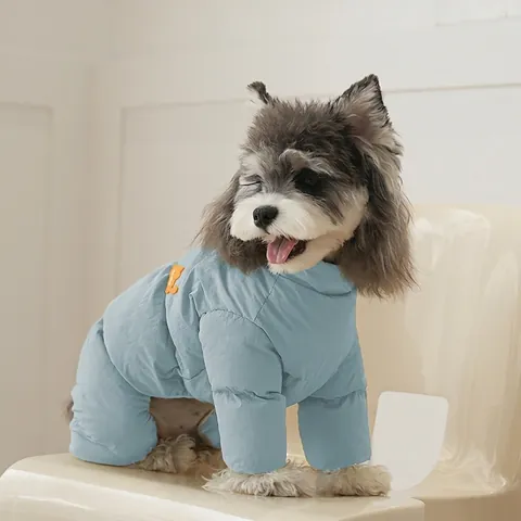 Hunde Jumpsuit Wattierter Mantel Winter Warm Verdickt Winddicht Gesteppt Ganzkörper Kleidung Für Kleine Hunde Casual Cartoon Patch