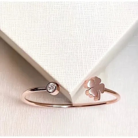 Clover Om Symbol Open Bangle Stainless Steel Zircon Adjustable Cuff Bracelet Fashion Jewelry For Women