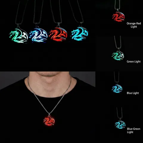Retro Luminous Dragon Totem Pendant Necklace Alloy Glow In The Dark Hip Hop Punk Jewelry For Men Women