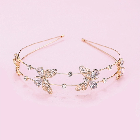 Diadema De Mariposa Circonita Diamantes De Imitación Aleación Doble Capa Hueca Elegante Accesorios Cabello Boda Fiesta