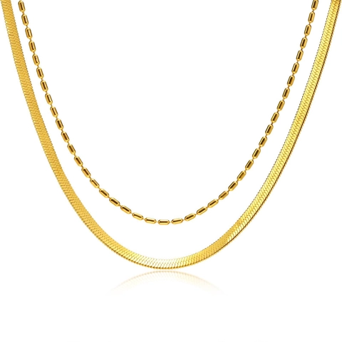 Minimalist Double Layer Stainless Steel Snake Bone Chain Bead Chain Necklace Bracelet For Women Gold Jewelry For Daily Party