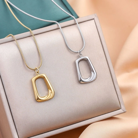 Minimalist Geometric Square Pendant Necklace Stainless Steel Titanium Snake Chain Jewelry For Women