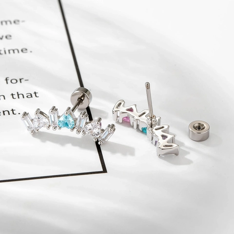 Roestvrijstalen Oorkraakbeen Stud Geometrische Boog Cubic Zirconia Hartvorm Schroefsluiting Piercing Sieraden Voor Dames