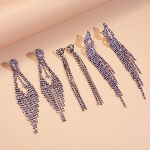Boucles D'oreilles Longues À Pampilles En Strass Violets Avec Tige En Argent Sterling 925 Base En Cuivre Bijoux Femmes