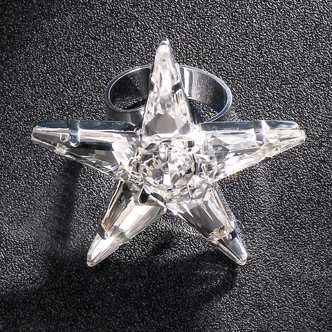Fashion Star Shaped Open Ring Rhinestone Inlaid Copper Adjustable Finger Ring For Women Personalized Ins Style Jewelry Gift