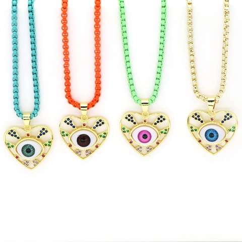 Collar de Pendiente Corazón Ojo Turco de Cobre Chapado en Oro Estilo Occidental Joyería Cadena de Clavícula con Strass para Mujer