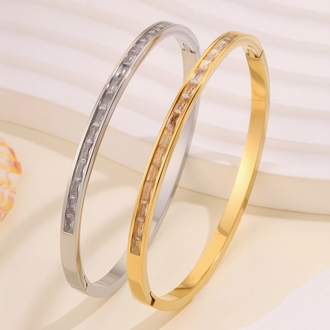 Bracciale In Acciaio Al Titanio Zircone Rettangolare Una Fila Intarsiato Minimalista Lusso Stile Coreano Gioielli Donna