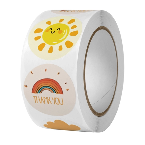 Autocollants Merci Motif Météo Cartoon Soleil Arc En Ciel Étiquettes Auto Adhésives Pour Décoration Emballage Cadeau Papeterie Entreprise