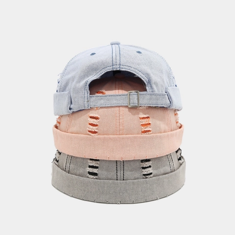 Gorro Docker Retro Unisex Rasgado Algodón Gorra Sin Visera Ajustable Streetwear Miki Sombrero Estilo Vintage