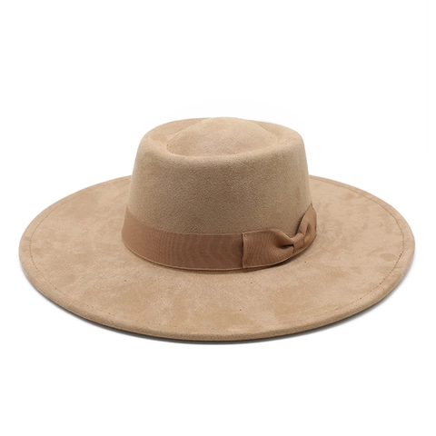 Damen Fedora Hut Mit Breiter Krempe Wildleder Polyester Filz Satin Schleife Retro Eleganter Herbst Winter Hut