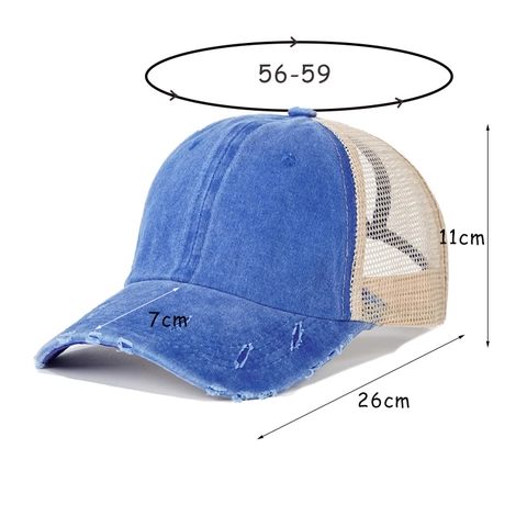 Ponytail Honkbalpet Distressed Washed Katoen Mesh Trucker Hat High Bun Ponytail Hole Ademend Zonnekap Voor Dames