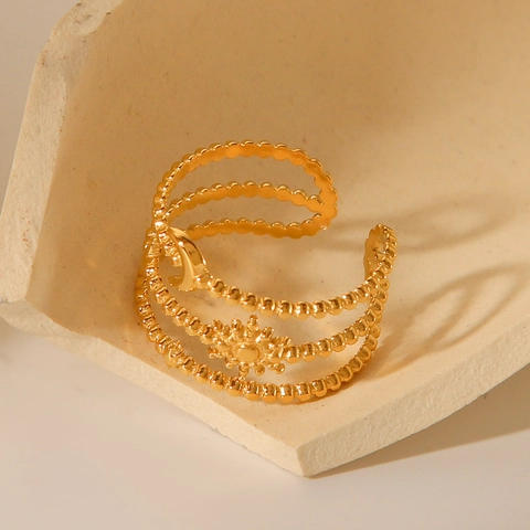 Anillo Abierto Multicapa De Acero Inoxidable Chapado En Oro De 18K Con Elementos Celestiales Sol Luna Estrella Para Mujer