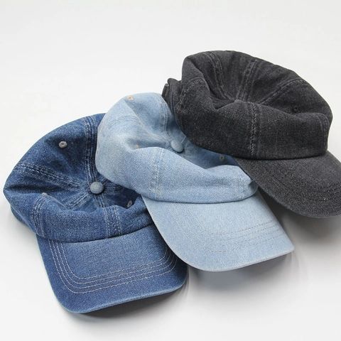 Washed Denim Baseball Cap Curved Brim Adjustable Metal Buckle Casual Solid Color Outdoor Sun Hat For Men Women