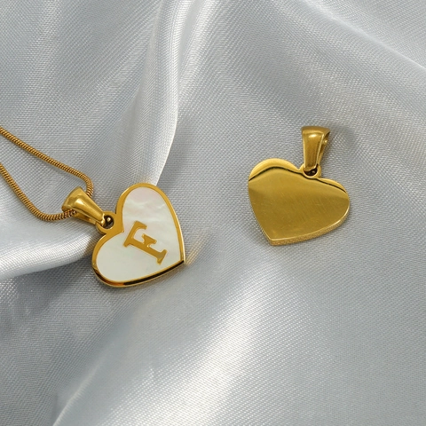Heart Initial Necklace Stainless Steel Gold Plated Mother Of Artificial Pearl Shell Letter Pendant Snake Chain Women Minimalist