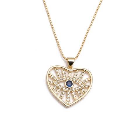 Evil Eye Herz Anhänger Halskette Vergoldetes Kupfer Mit Blauem Zirkon Hohl Romantischer Schmuck Geschenk Für Frauen