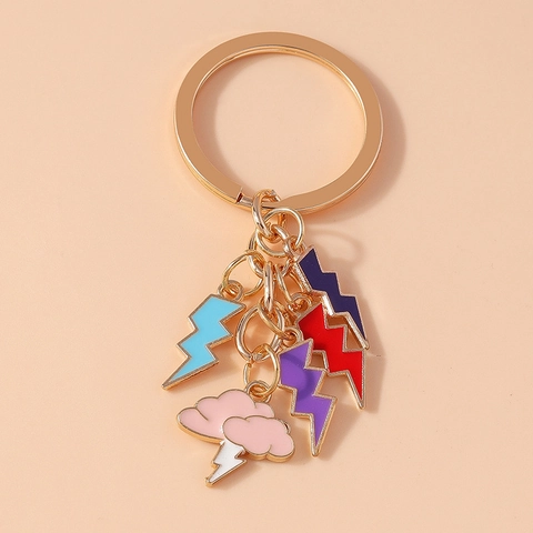 Porte-Clés Minimaliste Nuage et Éclair Or Alliage de Zinc Émail Pendentif de Sac Décoration pour Femmes Style INS Cadeau