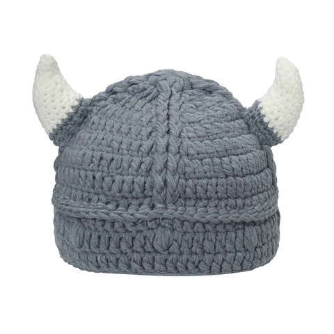 Funny Ox Horn Knitted Beanie Warm Acrylic Handmade Crochet Viking Style Hip Hop Streetwear Hat For Men Women