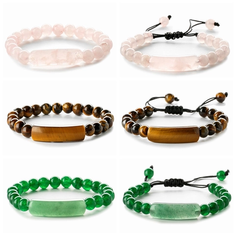 Naturstein Tigerauge Achat Perlen Armband Für Herren Damen Handgefertigte Energie Heilung Elastische Gewebte Seil Verstellbares Armband Schmuck Geschenk