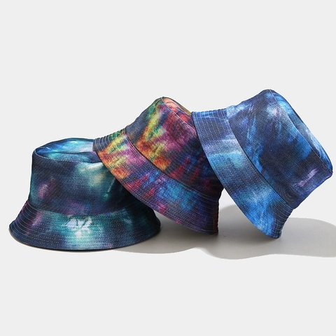 Dubbelzijdige Tie Dye Vissershoed Denim Katoen Distressed Zonbescherming Zonnehoed Casual Trendy Modieus