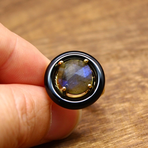 Vintage Adjustable Open Ring Faceted Natural Stone Malachite Obsidian Tiger Eye Gold Plated Alloy Statement Jewelry For Unisex