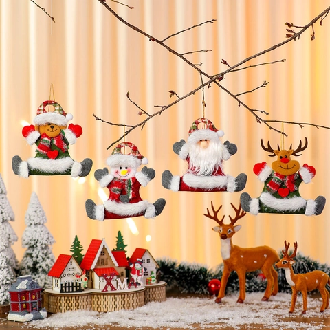 Plush Christmas Hanging Pendants Santa Snowman Reindeer Bear Sitting Dolls Holiday Tree Decorations Festive