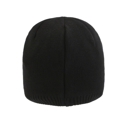 Winter Knitted Beanie Hat Warm Fleece Lined Ribbed Cuff Outdoor Casual Cap With Leather Patch For Men