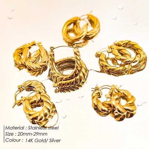 Pendientes De Aro Trenzados Para Mujer Acero Inoxidable Chapado En Oro De 14K Vintage Francés Geométrico Minimalista Joyería