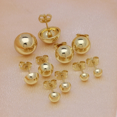Ball Stud Earrings 18K Gold Plated Copper Round Sphere Minimalist Smooth Glossy Geometric Fashion Jewelry For Women