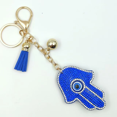 Hamsa Hand Böser Blick Schlüsselanhänger Strass Legierung Anhänger Mit Quaste Und Glocke Mode Tasche Zubehör