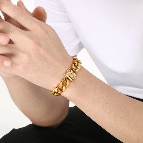 Gourmette Homme En Acier Inoxydable Poli Maille Cubaine Minimaliste Bijoux Mode Cadeau Style Hip Hop