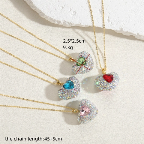 Elegante Collana Con Pendente a Cuore in Rame Per Donna Zirconia Colorata Intarsiata Placcata in Oro Gioielli Moda