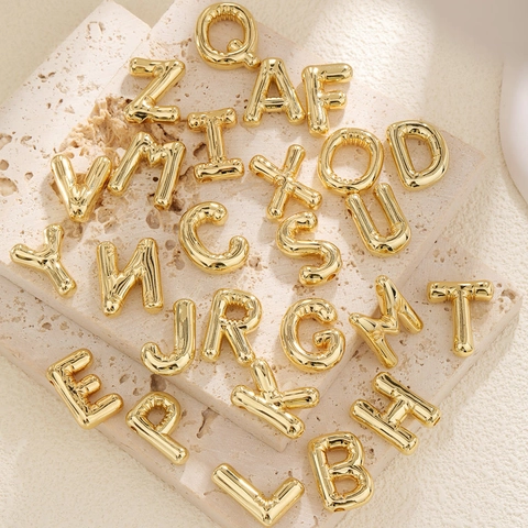 Colgante de Letra de Globo 3D de Moda Cobre Chapado en Oro Dije Inicial Puffy para Collar DIY Fabricación de Joyas Mujeres Niñas