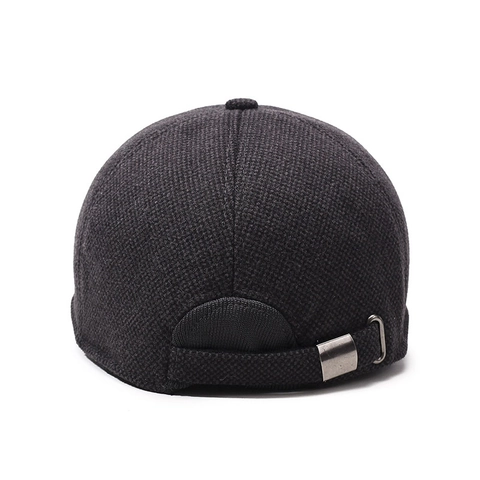 Men Winter Warm Baseball Cap With Ear Flaps Woolen Fleece Lined Windproof Cold Weather Outdoor Hat Metal Logo