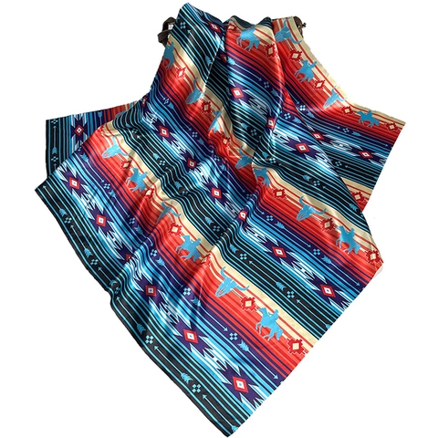 Sciarpa Quadrata In Raso Western Cowboy Stampa Etnica Tribale Teschio Di Mucca Cavallo Retro Bohemien Per Donna