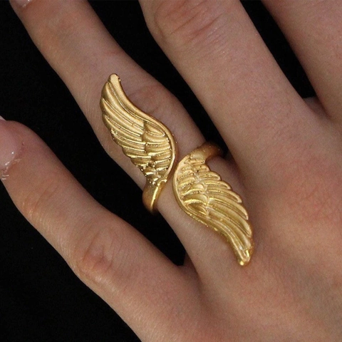 Edelstahl Engel Flügel Offener Ring Vintage Feder Verstellbar Minimalistisch Trendy Schmuck Für Damen Wasserdicht