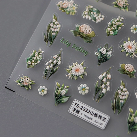 Autocollants Ongles 3D Relief Muguet Motif Floral Auto-Adhésif Décalcomanies Minces PET Manucure Décoration Élégante
