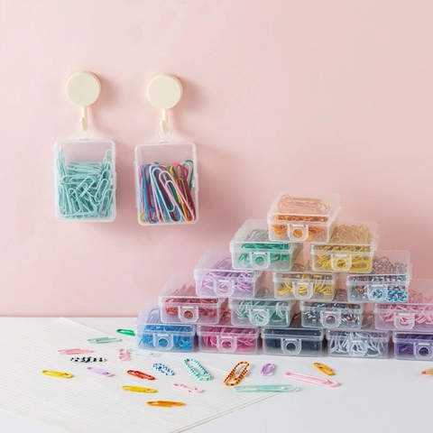 Colorful Metal Paper Clips With Storage Box Plastic Coated Bookmark Clips For Office School Students