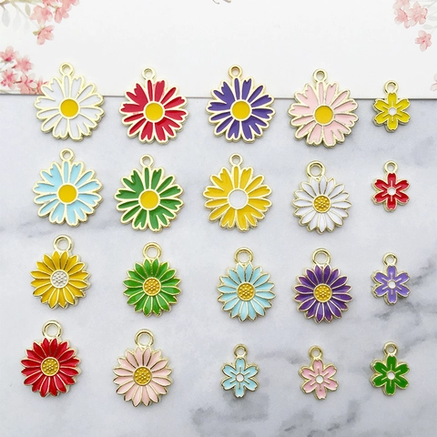 Enamel Daisy Flower Charms Alloy Pendants For DIY Jewelry Making Necklaces Bracelets Earring Crafting Accessories