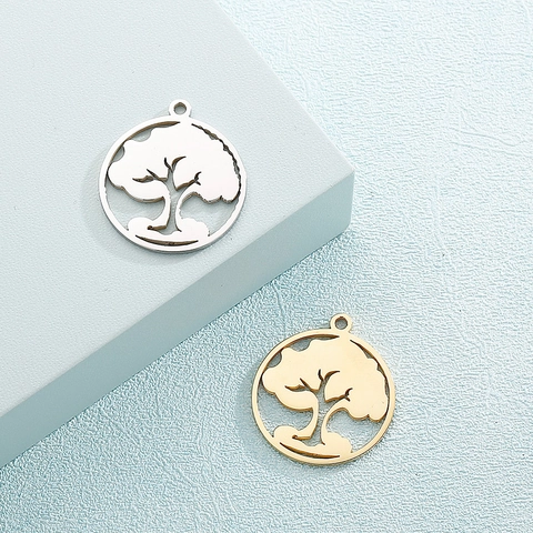 Colgante De Árbol De La Vida Hueco Redondo De Acero Inoxidable Dije De Collar Para Hacer Joyas DIY
