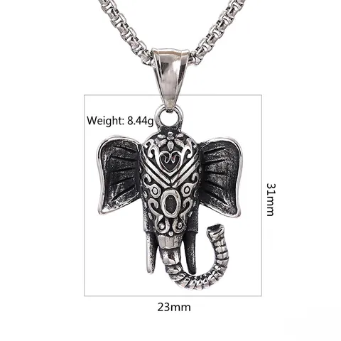 Collar Con Colgante De Cabeza De Elefante De Acero Inoxidable Joyería De Animales Tallada Punk Retro Para Hombre Mujer