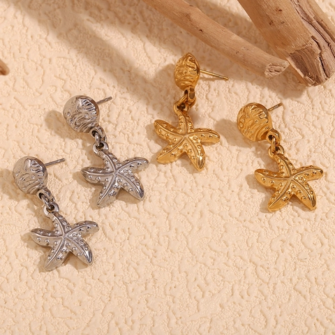 Orecchini Pendenti Stella Marina Acciaio Inossidabile Placcato Oro 18K Vintage Patchwork Gioielli Da Spiaggia Per Donne