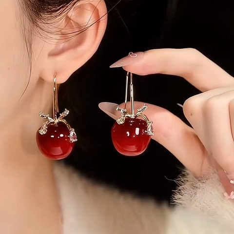 Rote Apfel Harz Ohrhänger Mit Zirkon Schleife Und Stahl Ohrhaken Chic Elegante Mode Schmuck Für Frauen
